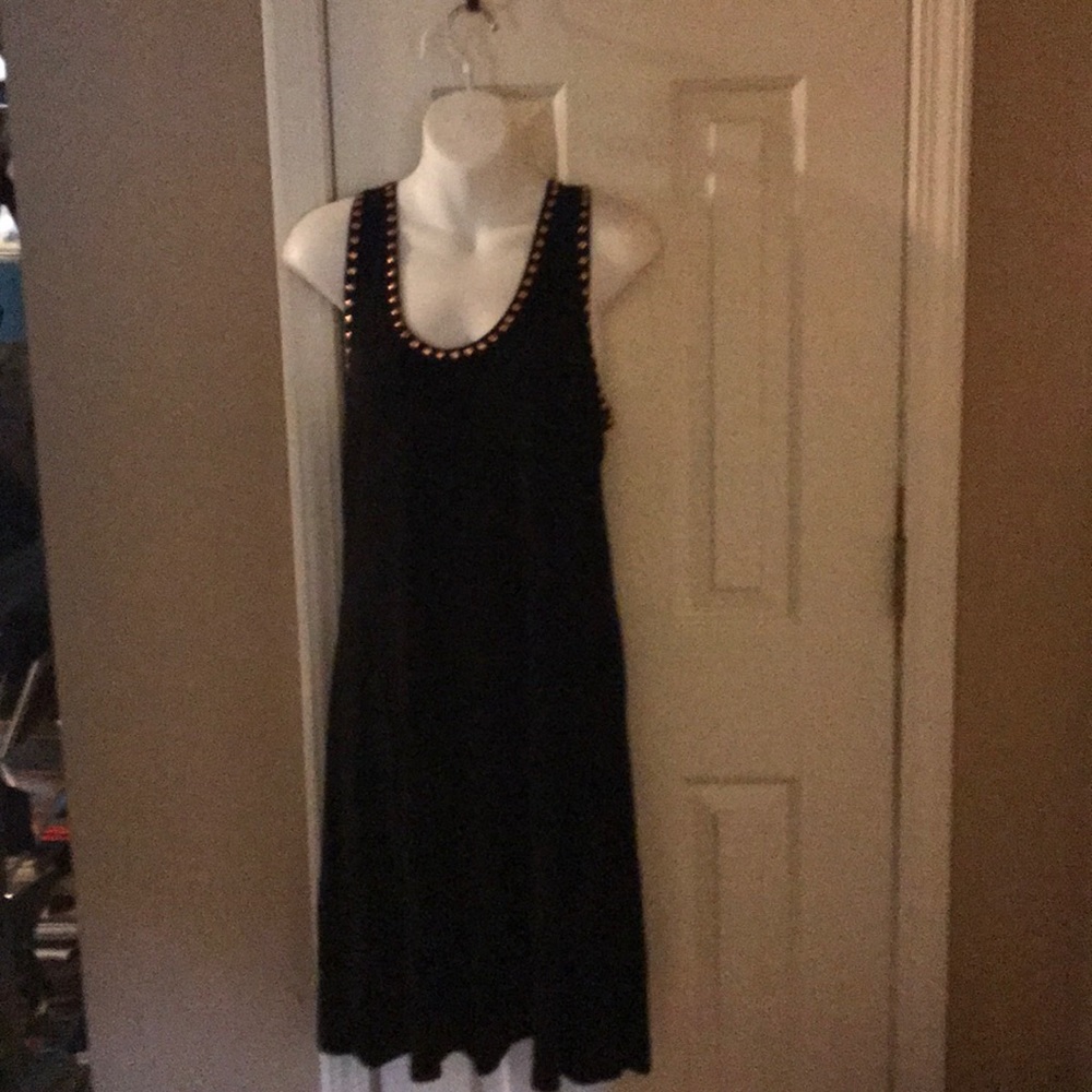 Sun dress black with gold studs swing bottom